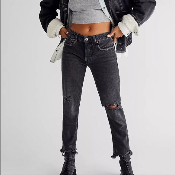 Free People We The Free Womens Good Times Relaxed Straight Leg Jeans Black 27 - Picture 1 of 13